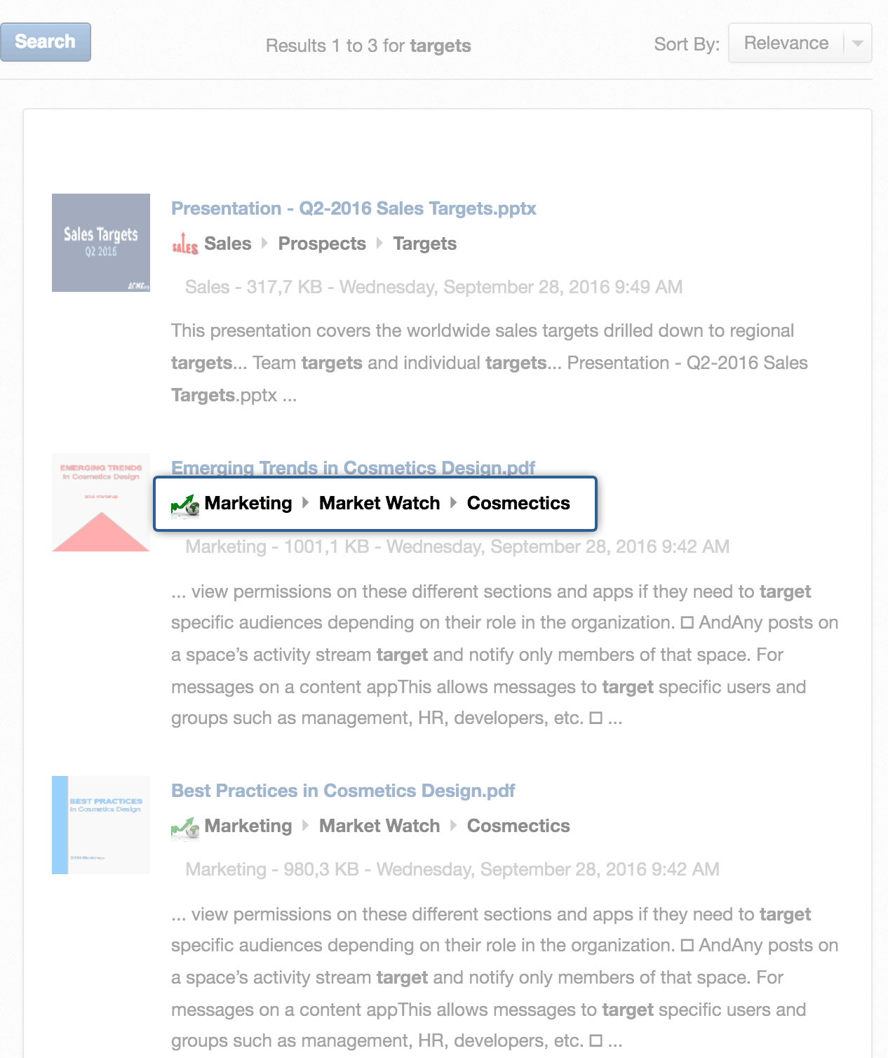 Improved document search results