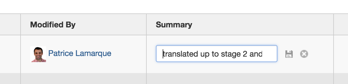 Summary of document versions recorded